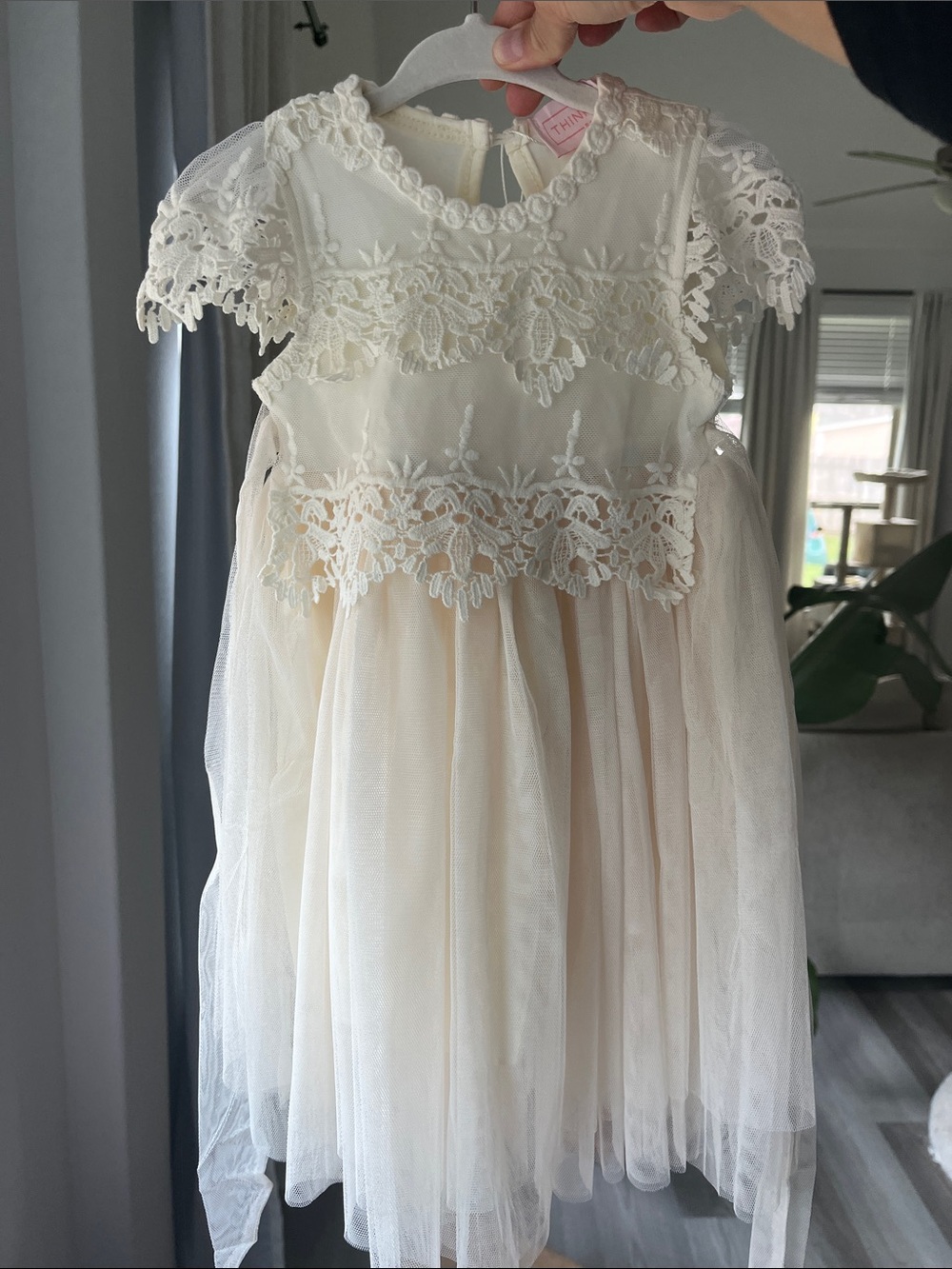 Girls Lace & Tulle Formal Dress - Cream